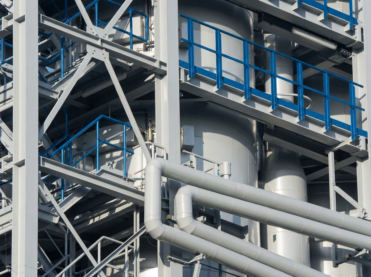 Industrieanlage mit Rohrbrücken und beschichteten Oberflächen